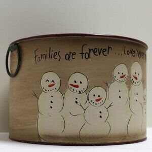 Snow People Families Are Forever . . Love Never Melts Round Tin + Circle Handles